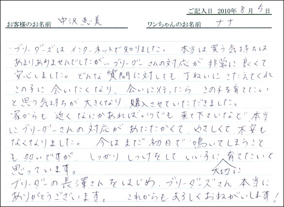 子犬お客様の声