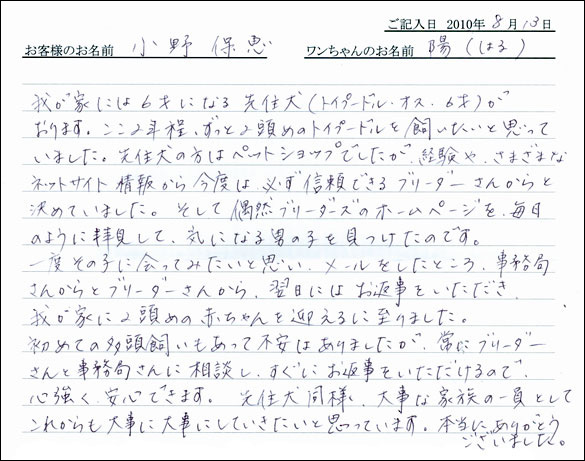 子犬お客様の声