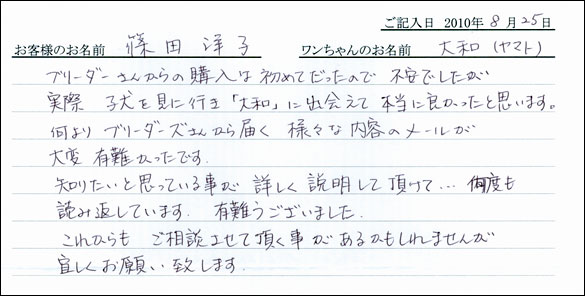 子犬お客様の声