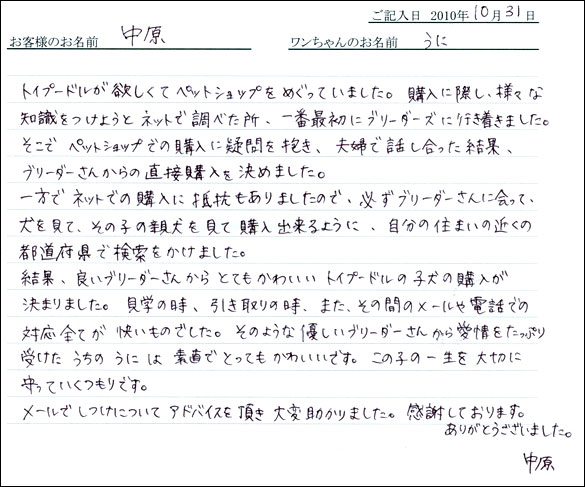 コッカーお客様の声