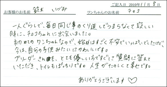 コッカーお客様の声