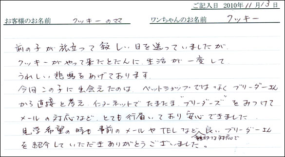 コッカーお客様の声