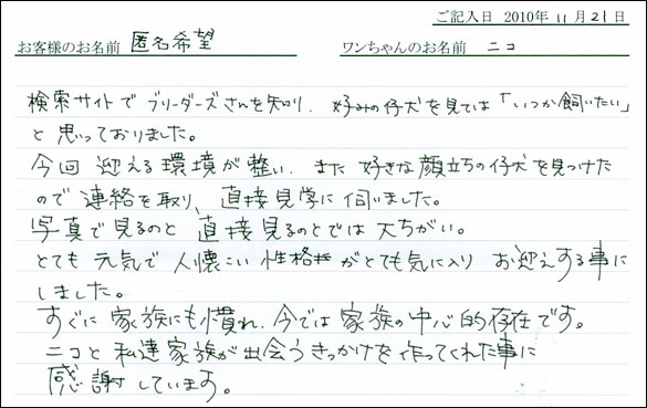 コッカーお客様の声