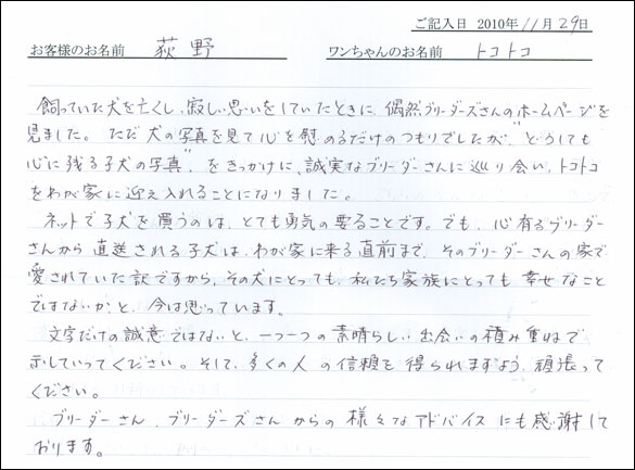 コッカーお客様の声
