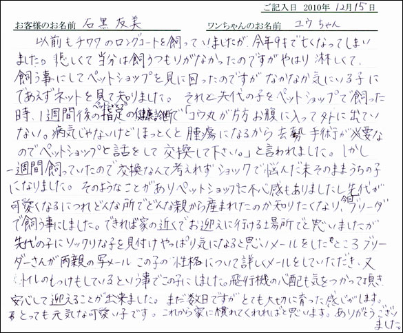 コッカーお客様の声