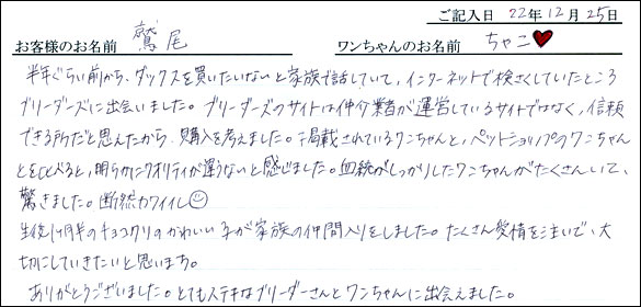 コッカーお客様の声
