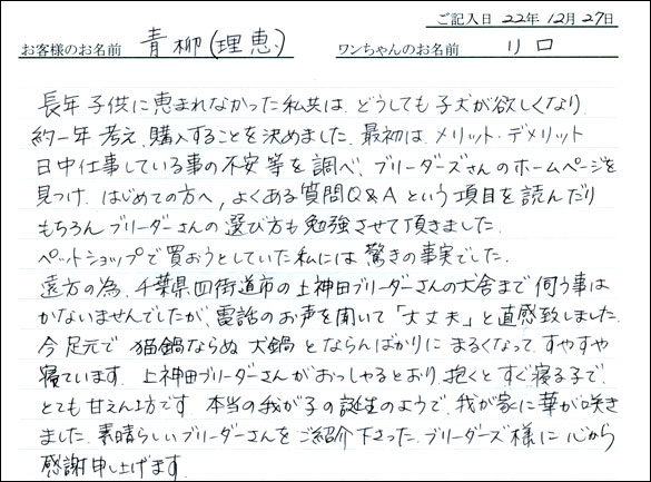 コッカーお客様の声