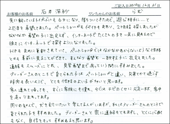 コッカーお客様の声