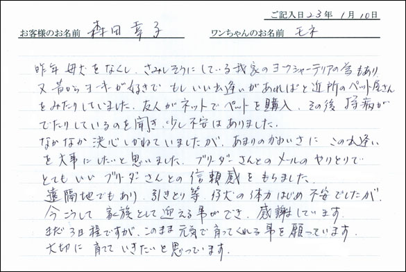 コッカーお客様の声