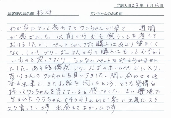 コッカーお客様の声