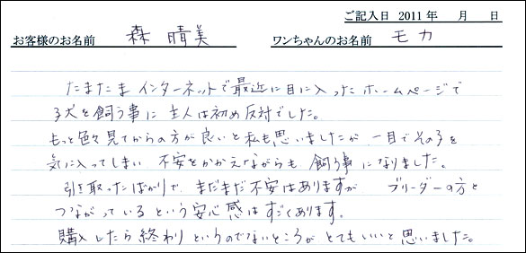 コッカーお客様の声