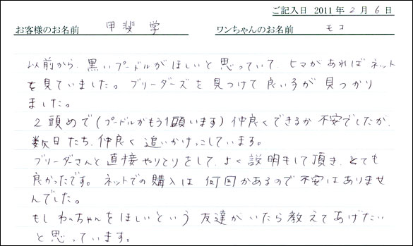 コッカーお客様の声