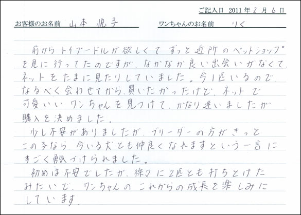 コッカーお客様の声