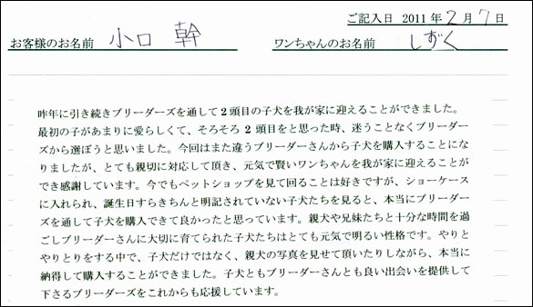 コッカーお客様の声