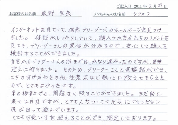 コッカーお客様の声