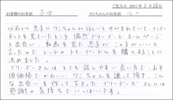 コッカーお客様の声