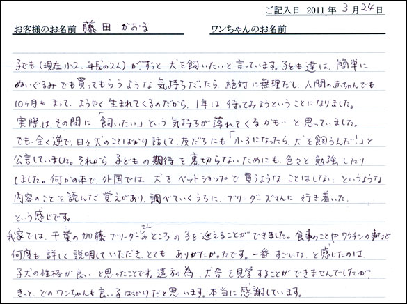 コッカーお客様の声