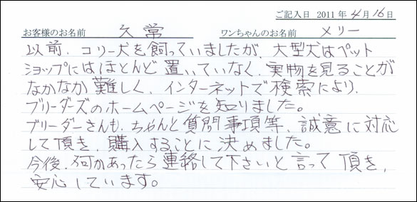 コッカーお客様の声