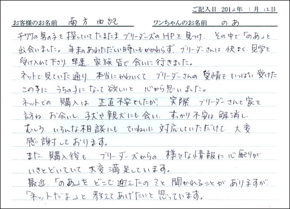シェットランドシープドッグお客様の声