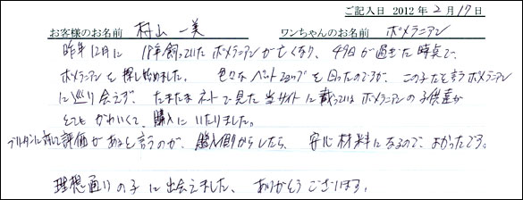 シェットランドシープドッグお客様の声