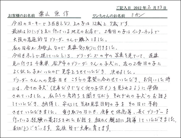 シェットランドシープドッグお客様の声