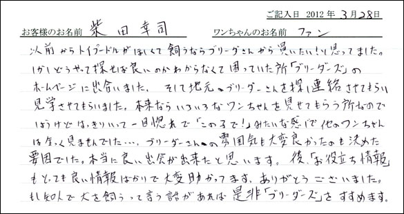 シェットランドシープドッグお客様の声