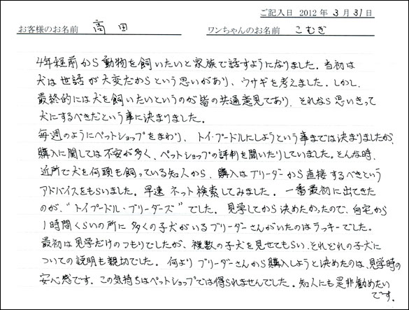 シェットランドシープドッグお客様の声