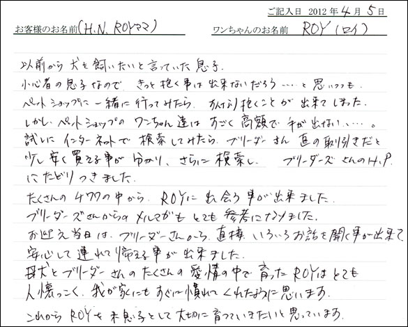 シェットランドシープドッグお客様の声