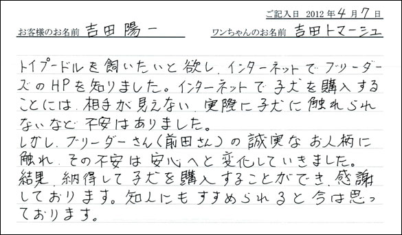 シェットランドシープドッグお客様の声