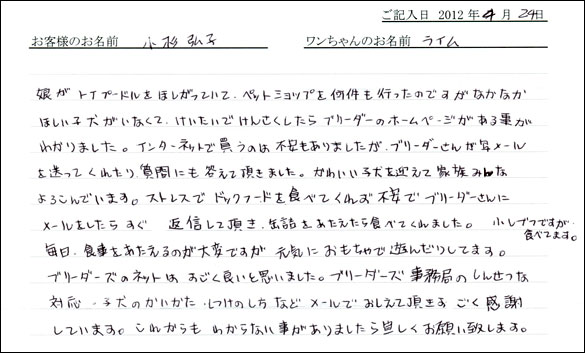 コッカーお客様の声
