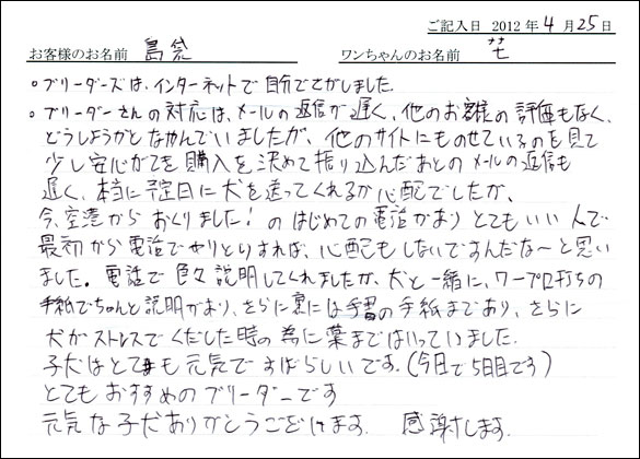 コッカーお客様の声