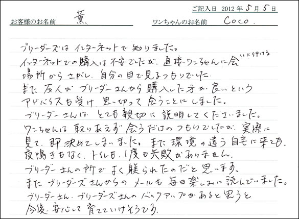 コッカーお客様の声