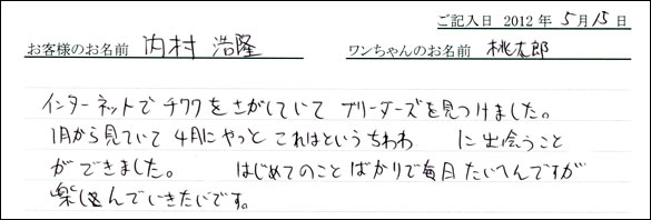 シェットランドシープドッグお客様の声
