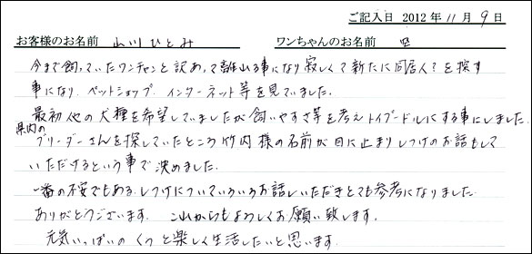 子犬お客様の声