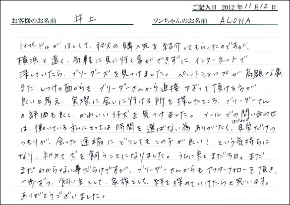 子犬お客様の声