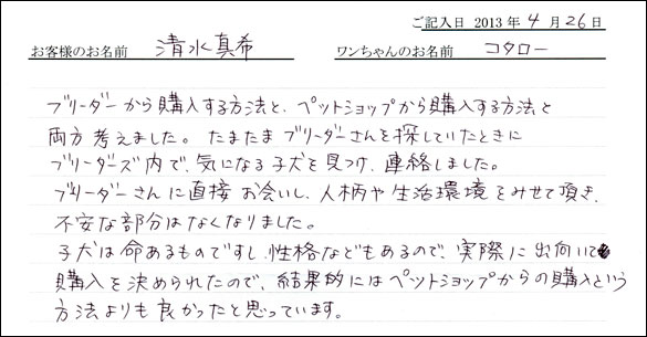 子犬お客様の声