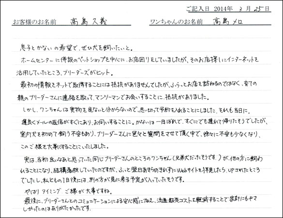 子犬お客様の声