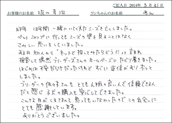 子犬お客様の声