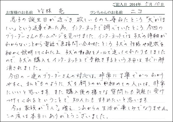 シェットランドシープドッグお客様の声