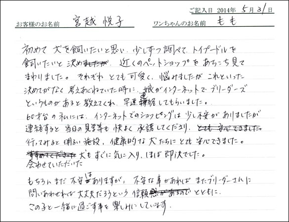 シェットランドシープドッグお客様の声