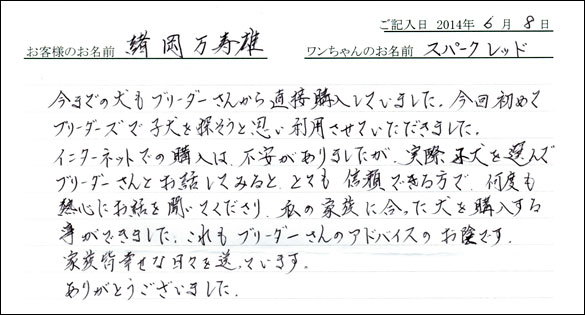 シェットランドシープドッグお客様の声