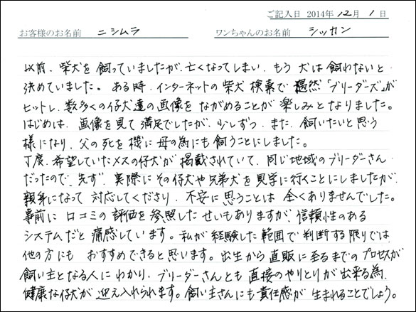 子犬お客様の声