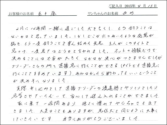 コッカーお客様の声