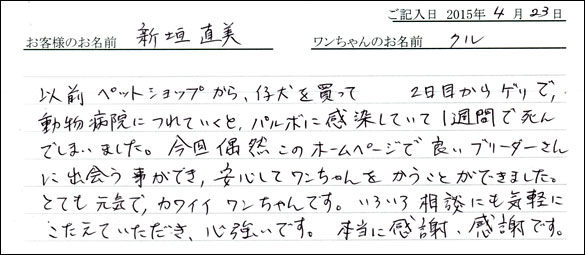 コッカーお客様の声