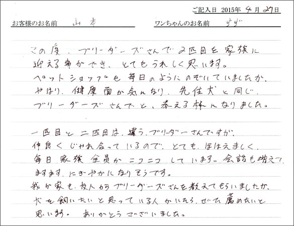 コッカーお客様の声