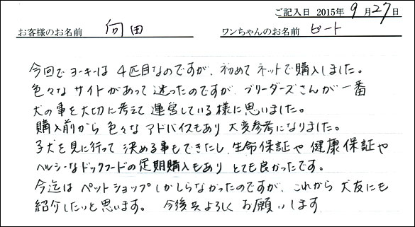 子犬お客様の声