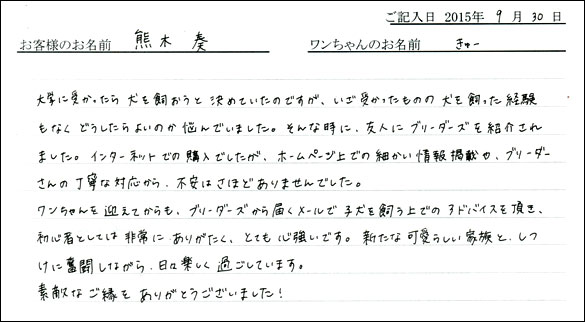 子犬お客様の声