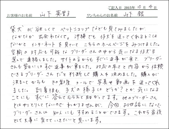 子犬お客様の声