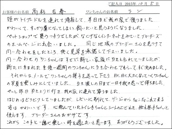 子犬お客様の声