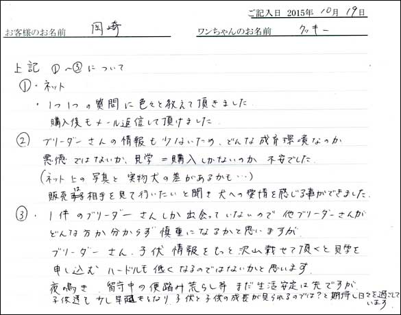 子犬お客様の声